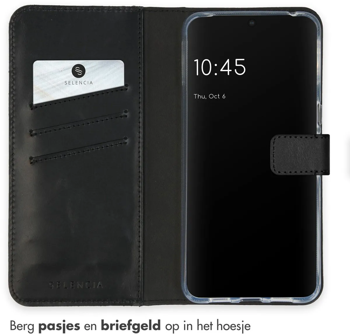 Selencia Hoesje Google Pixel 8 Pro Echt Lederen Bookcase - Zwart