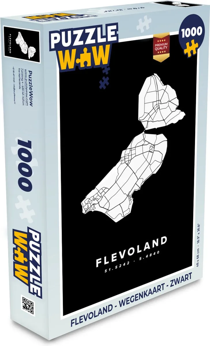PuzzleWow Flevoland Wegenkaart Legpuzzel 1000 Stuks - Multicolor