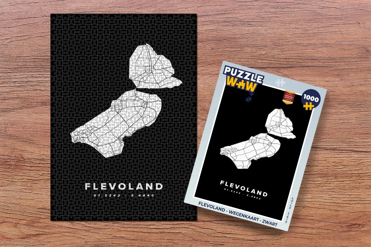 PuzzleWow Flevoland Wegenkaart Legpuzzel 1000 Stuks - Multicolor