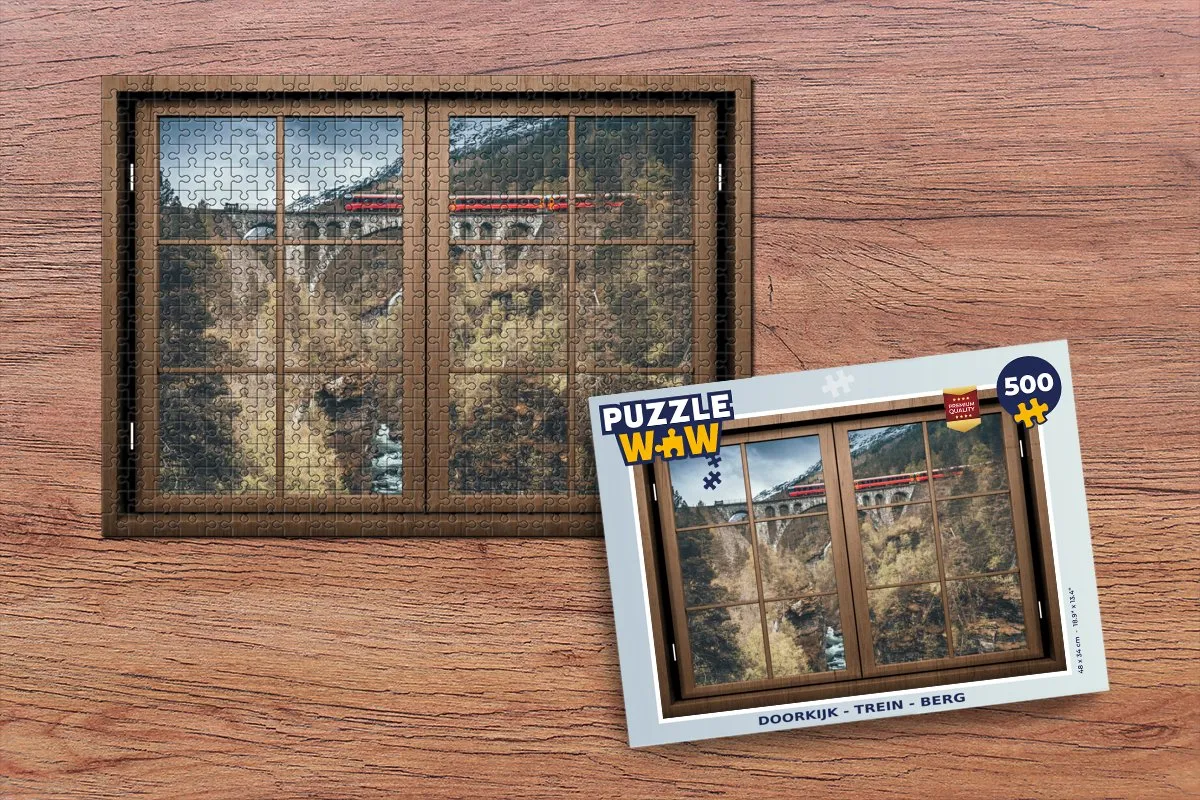 PuzzleWow Doorkijk Trein Berg Legpuzzel 500 Stuks - Multicolor