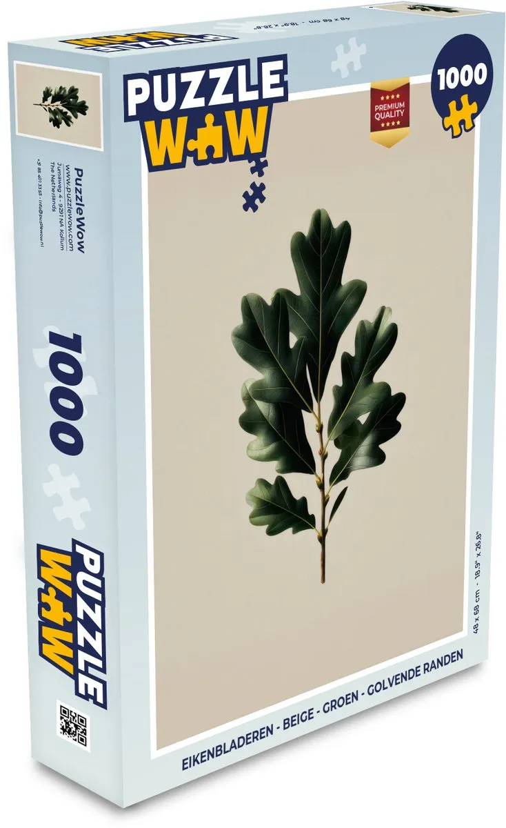 PuzzleWow Legpuzzel Eikenbladeren 1000 Stuks - Beige/ Groen