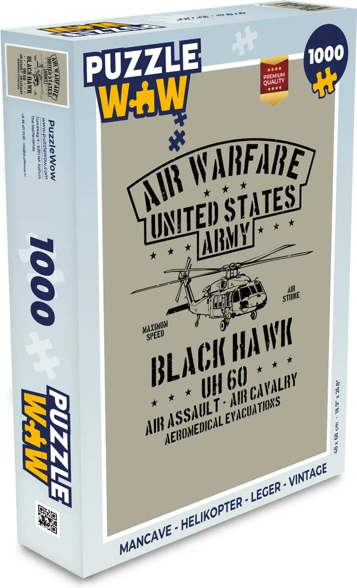 PuzzleWow Mancave Helikopter Legpuzzel 1000 Stuks - Multicolor
