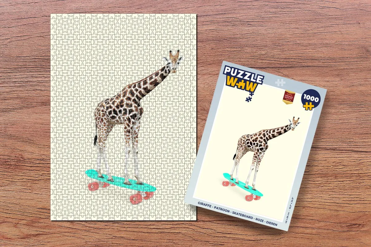 PuzzleWow Giraffe Skateboard Puzzel - 1000 Stuks - Multicolor