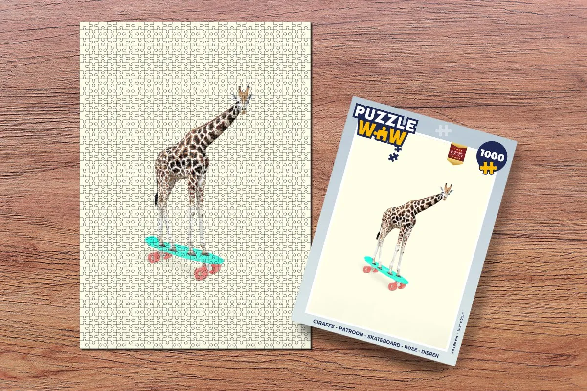PuzzleWow Giraffe Skateboard Puzzel - 1000 Stuks - Multicolor