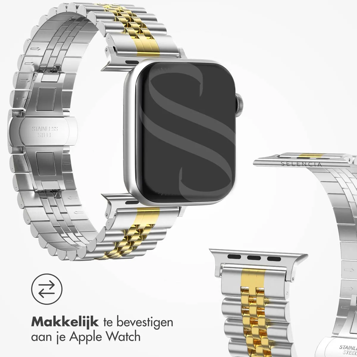 Selencia Stalen Bandje Apple Watch 44-49mm - Zilver
