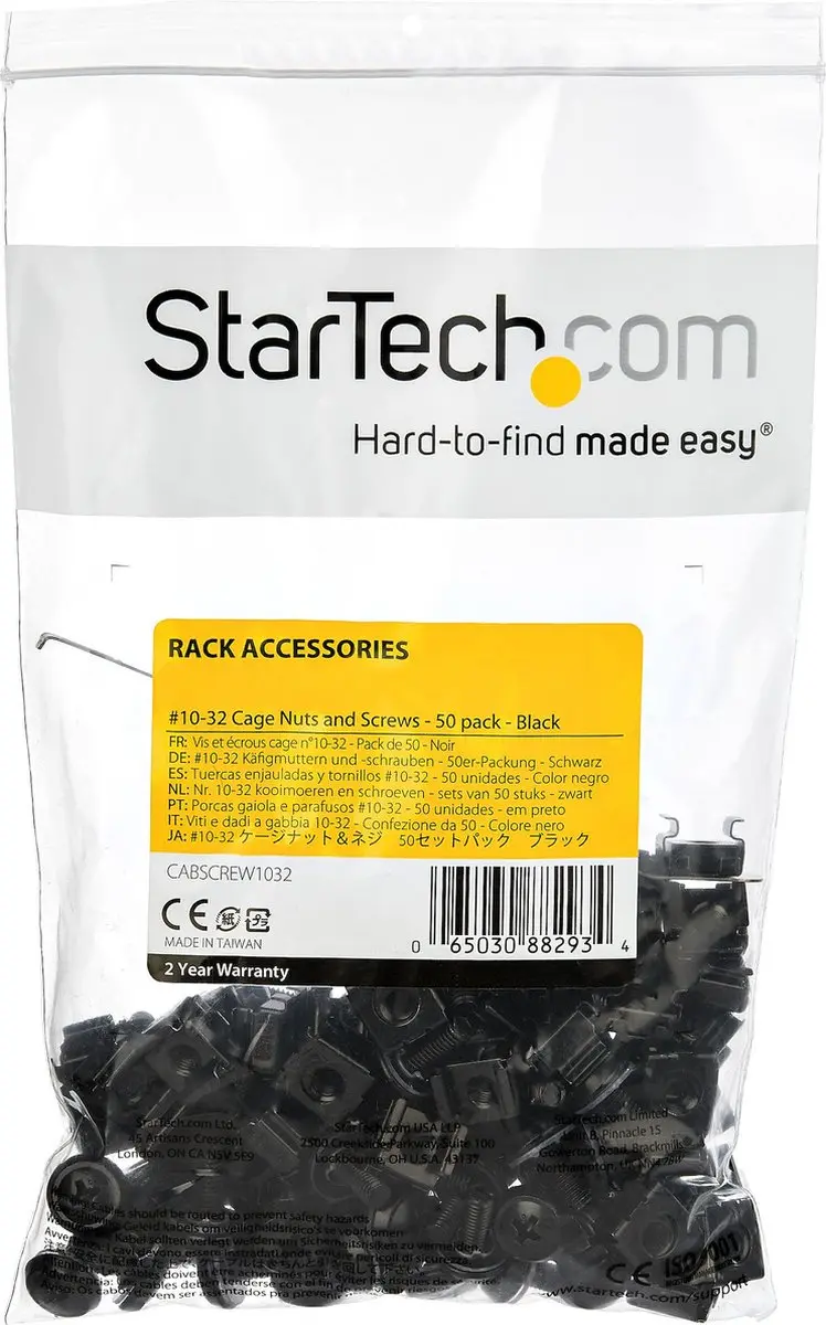 Startech 10-32 Kooimoeren en Schroeven - 50 Stuks - Zwart - afbeelding 2 van 6