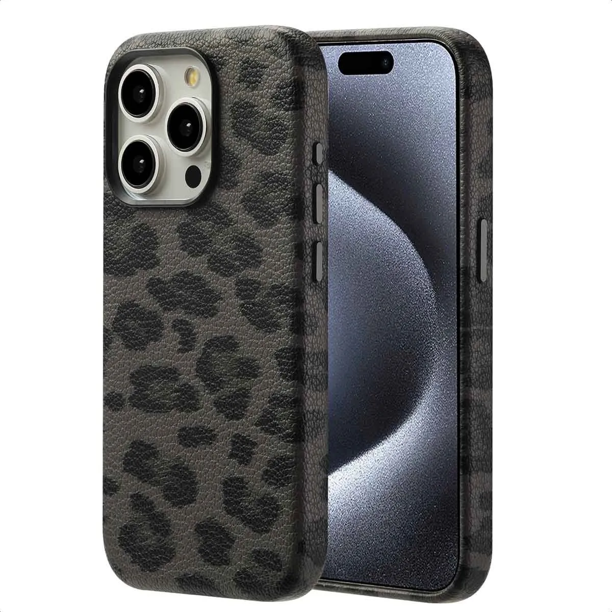 Selencia Hoesje iPhone 15 Pro Sabi Panterprint - Midnight Black