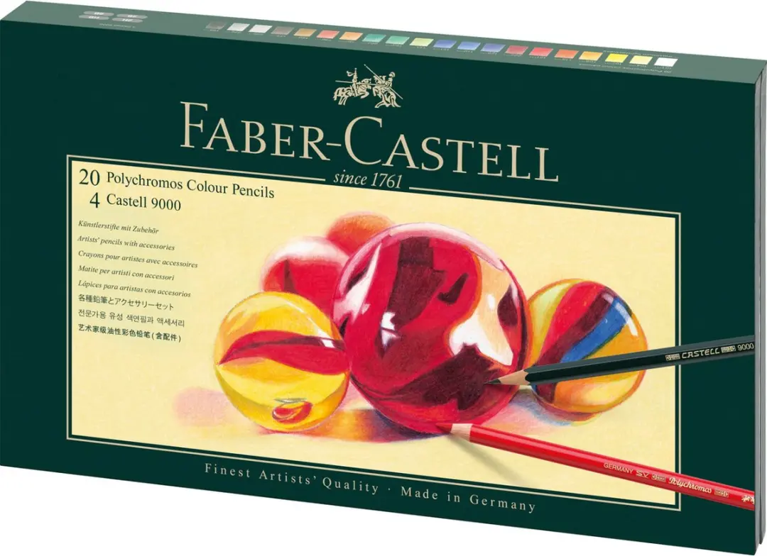 Gift set Polychromos potloden, 9000 potloden, slijper en gum