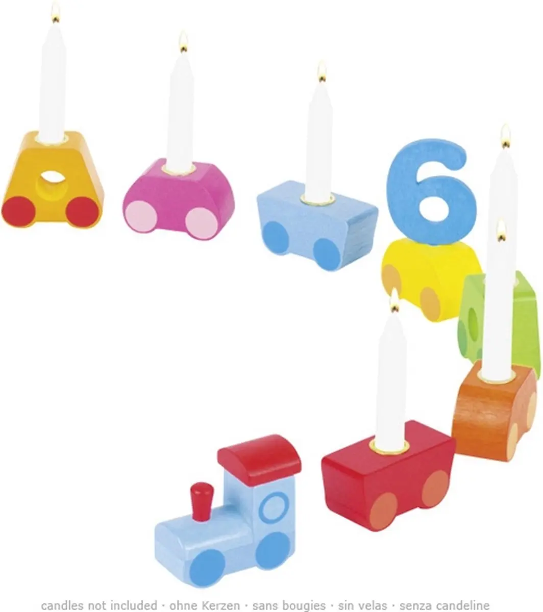 Happy Birthday Trein: REGENBOOG L45cm, 14-delig, gelakt hout, met verwisselbare