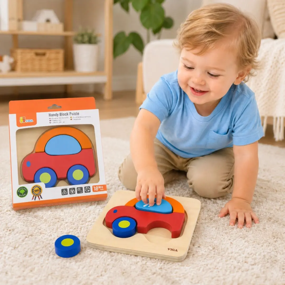 Viga Toys Vormenpuzzel Auto 4-delig - Rood
