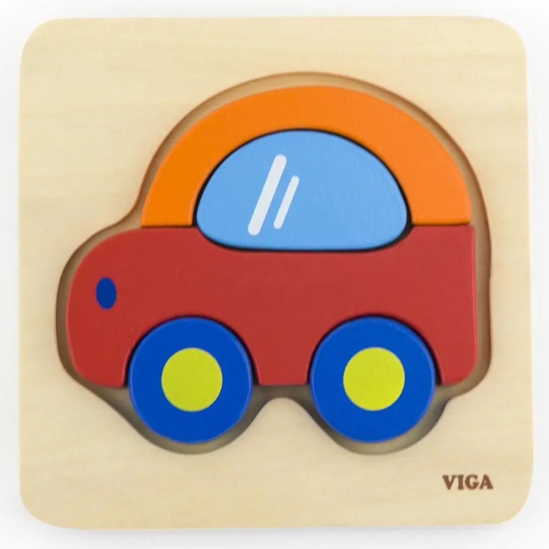 Viga Toys Vormenpuzzel Auto 4-delig - Rood