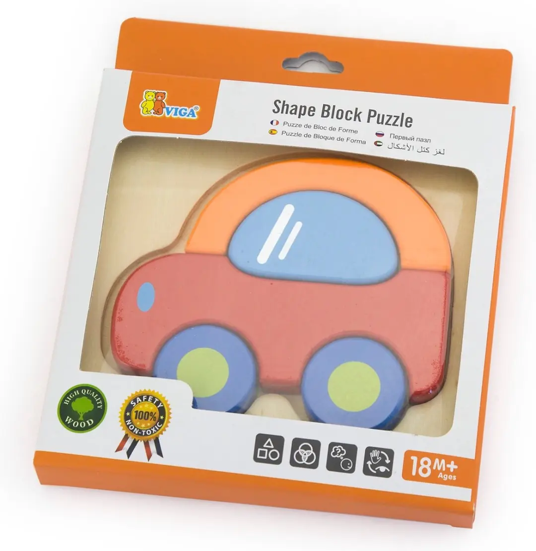 Viga Toys Vormenpuzzel Auto 4-delig - Rood