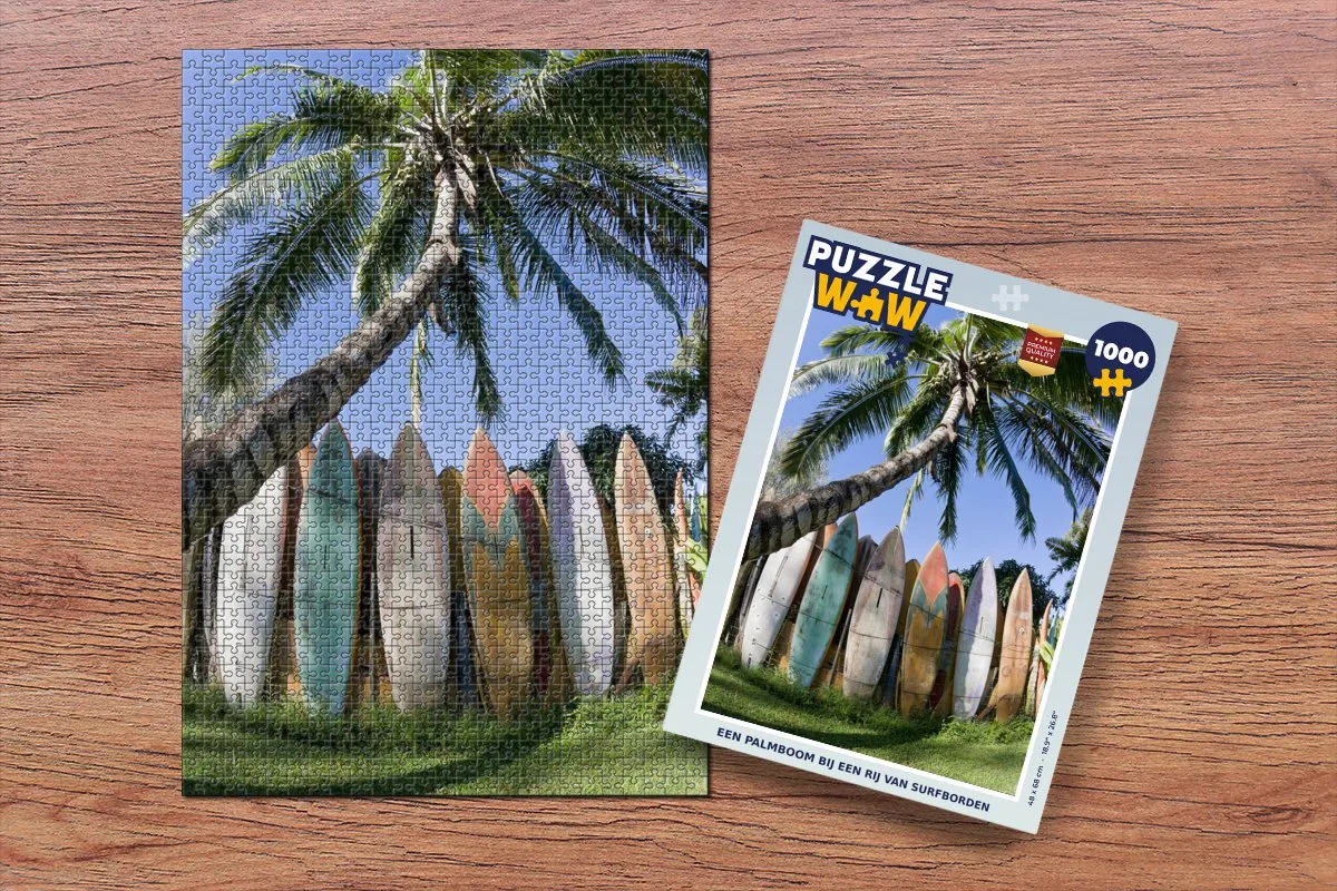 PuzzleWow Legpuzzel Palmboom Surfplanken 1000 Stuks - Multicolor