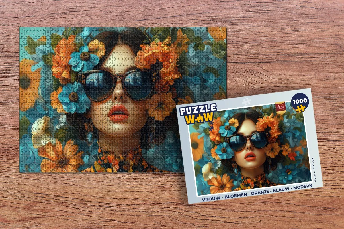 PuzzleWow Bloemen Legpuzzel 1000 Stuks - Oranje/Blauw