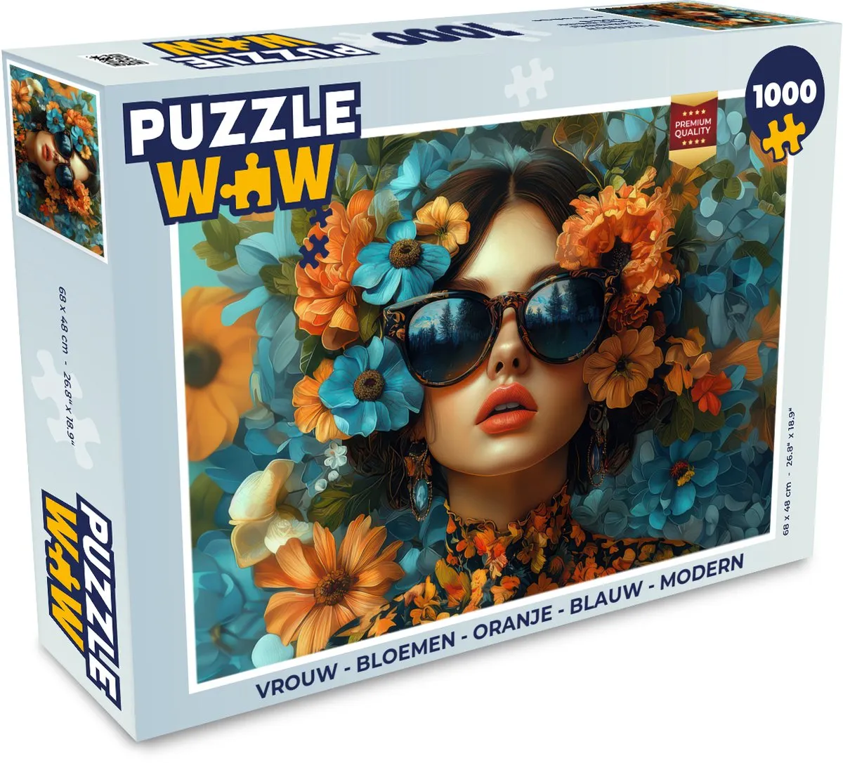 PuzzleWow Bloemen Legpuzzel 1000 Stuks - Oranje/Blauw
