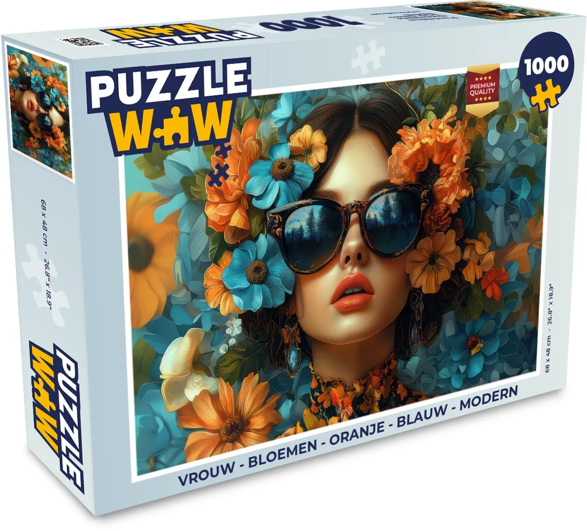 PuzzleWow Bloemen Legpuzzel 1000 Stuks - Oranje/Blauw