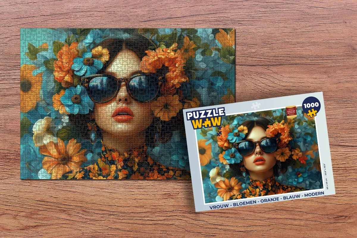 PuzzleWow Bloemen Legpuzzel 1000 Stuks - Oranje/Blauw