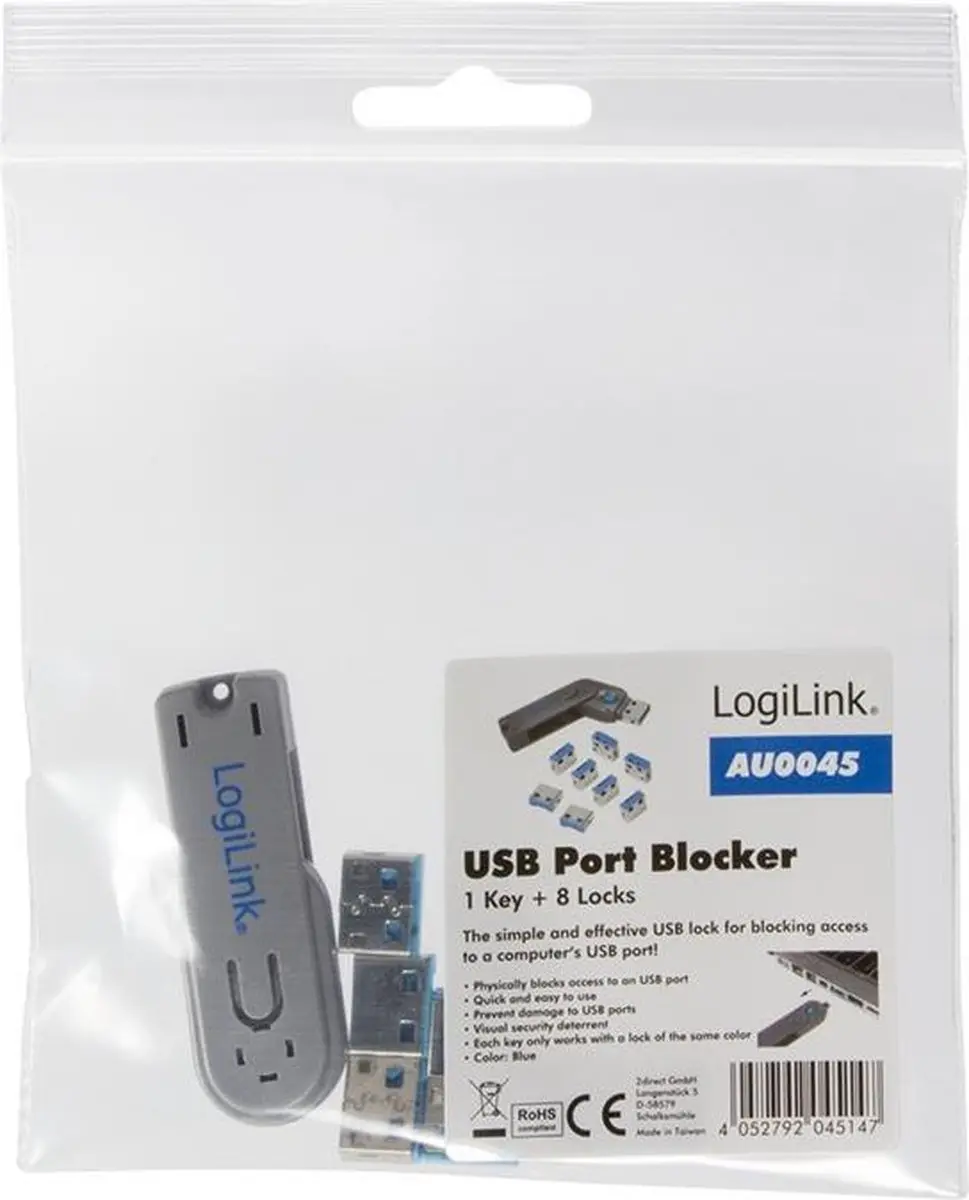Logilink AU0045 USB-A Poortslotset 8 Stuks - Blauw/Grijs - afbeelding 3 van 5