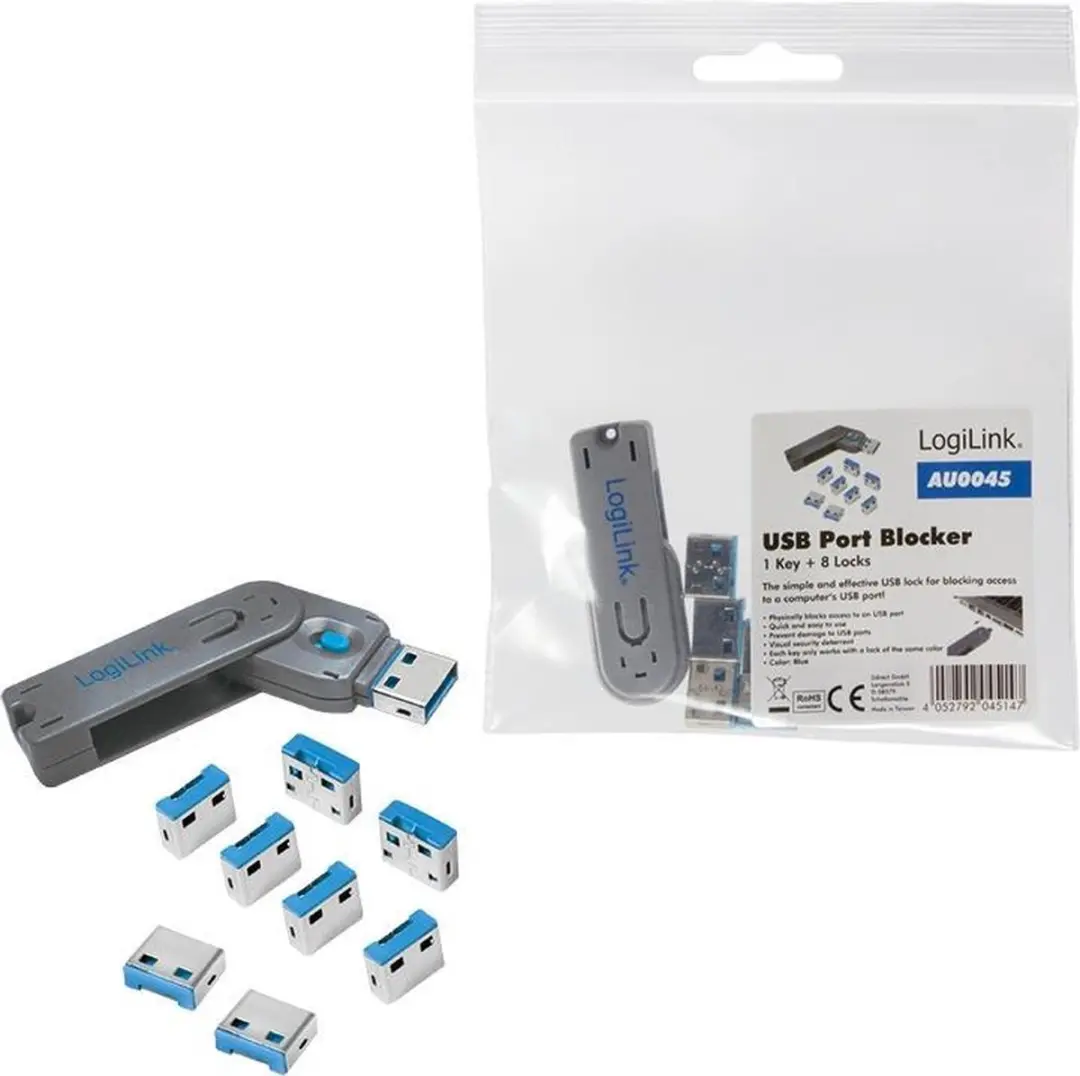 Logilink AU0045 USB-A Poortslotset 8 Stuks - Blauw/Grijs - afbeelding 4 van 5