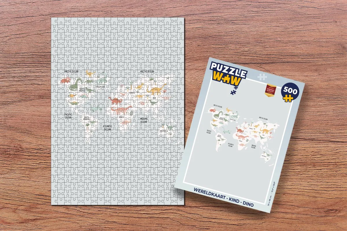 PuzzleWow Dino Wereldkaart Legpuzzel 500 Stuks - Multicolor