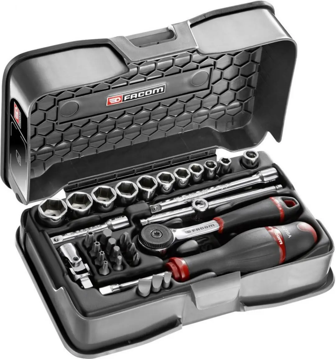 Facom Koffer 6-kant doppen 1/4, metrische maten, en bits