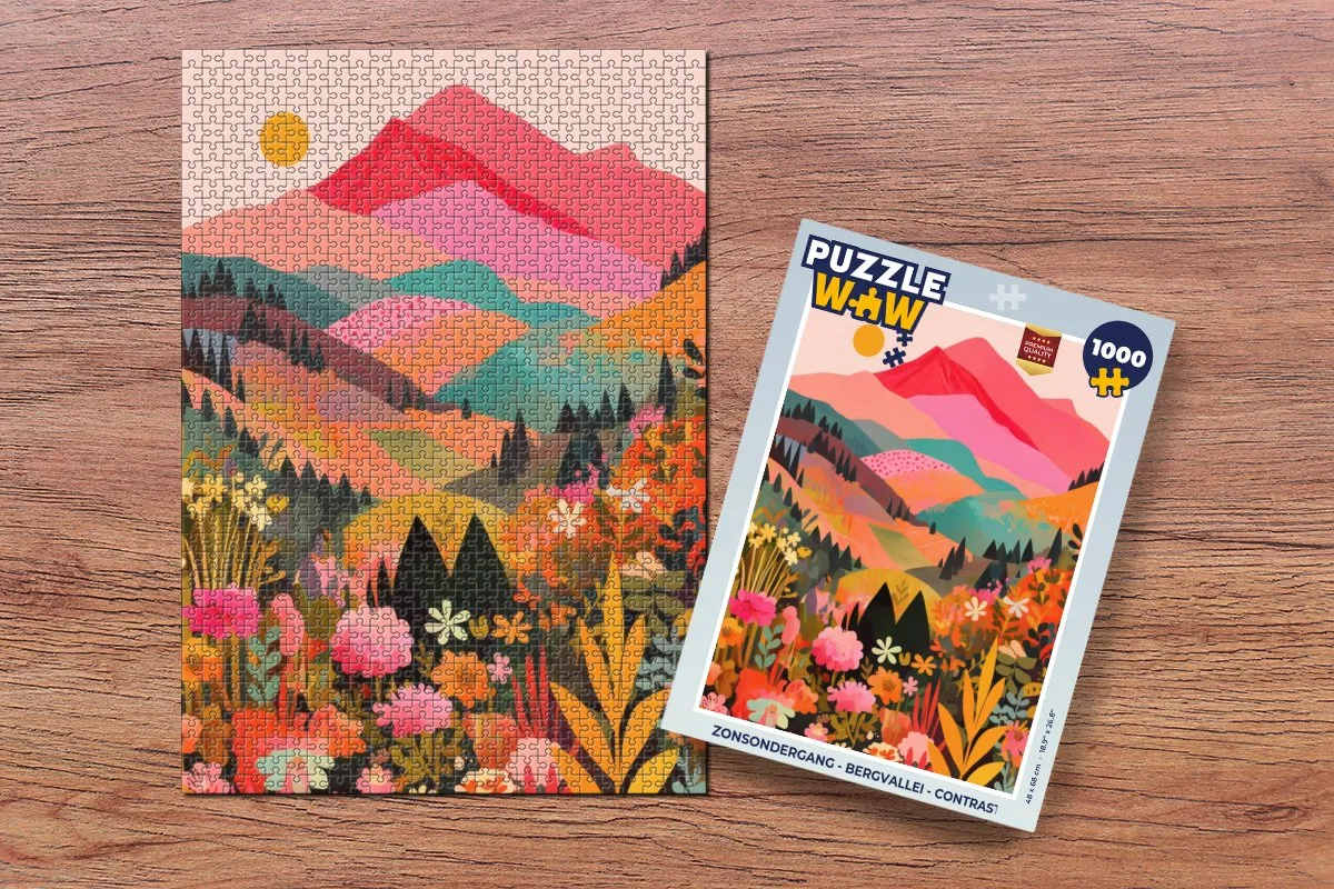 PuzzleWow Zonsondergang Bergvallei Legpuzzel 1000 Stuks - Bergen/Bloemen/Zonsondergang