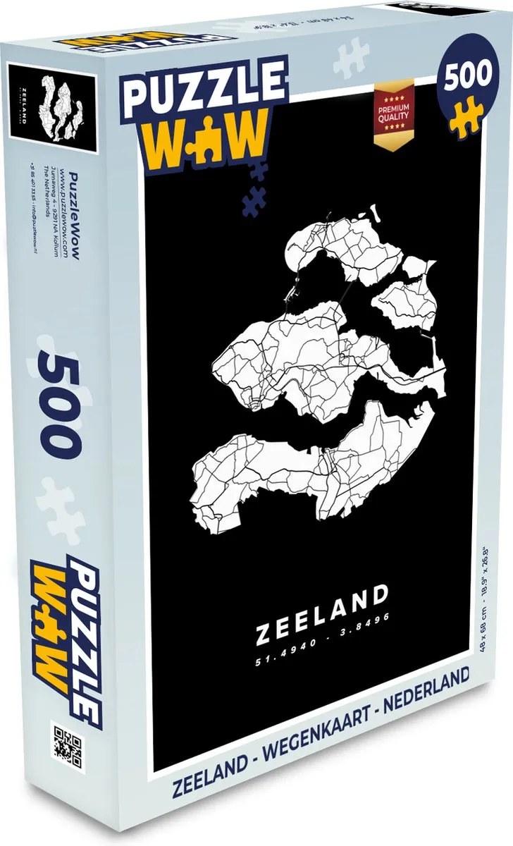 PuzzleWow Zeeland Wegenkaart Legpuzzel 500 Stuks - Multicolor