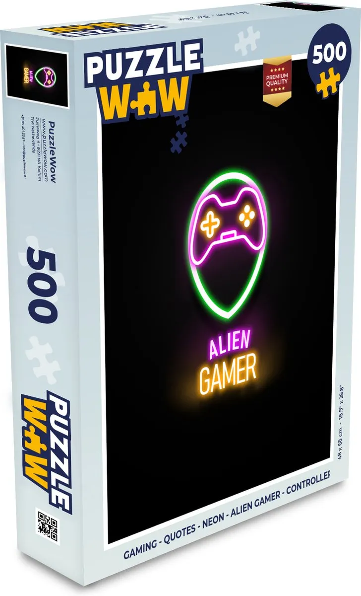 PuzzleWow Quotes Neon Alien Gamer Legpuzzel 500 Stuks - Multicolor