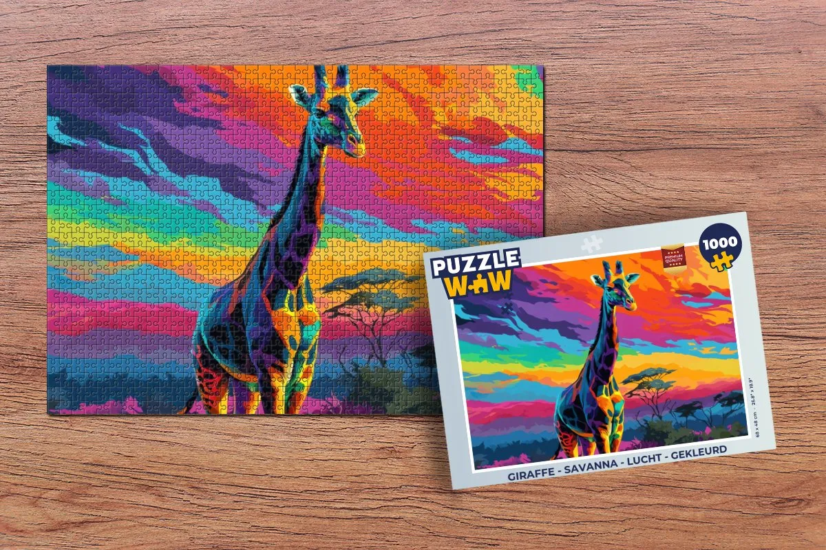 PuzzleWow Giraffe Savanna Legpuzzel 1000 Stuks - 1000 Kleurrijk