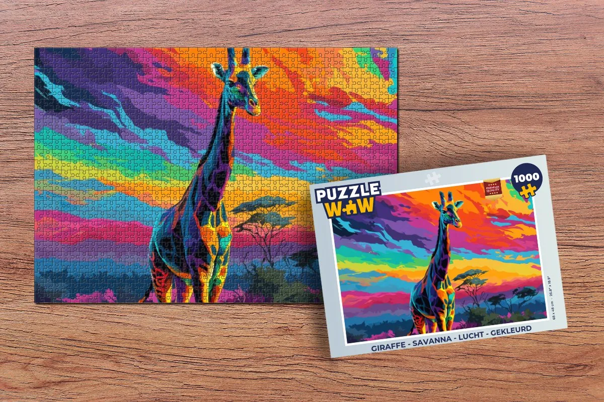 PuzzleWow Giraffe Savanna Legpuzzel 1000 Stuks - 1000 Kleurrijk