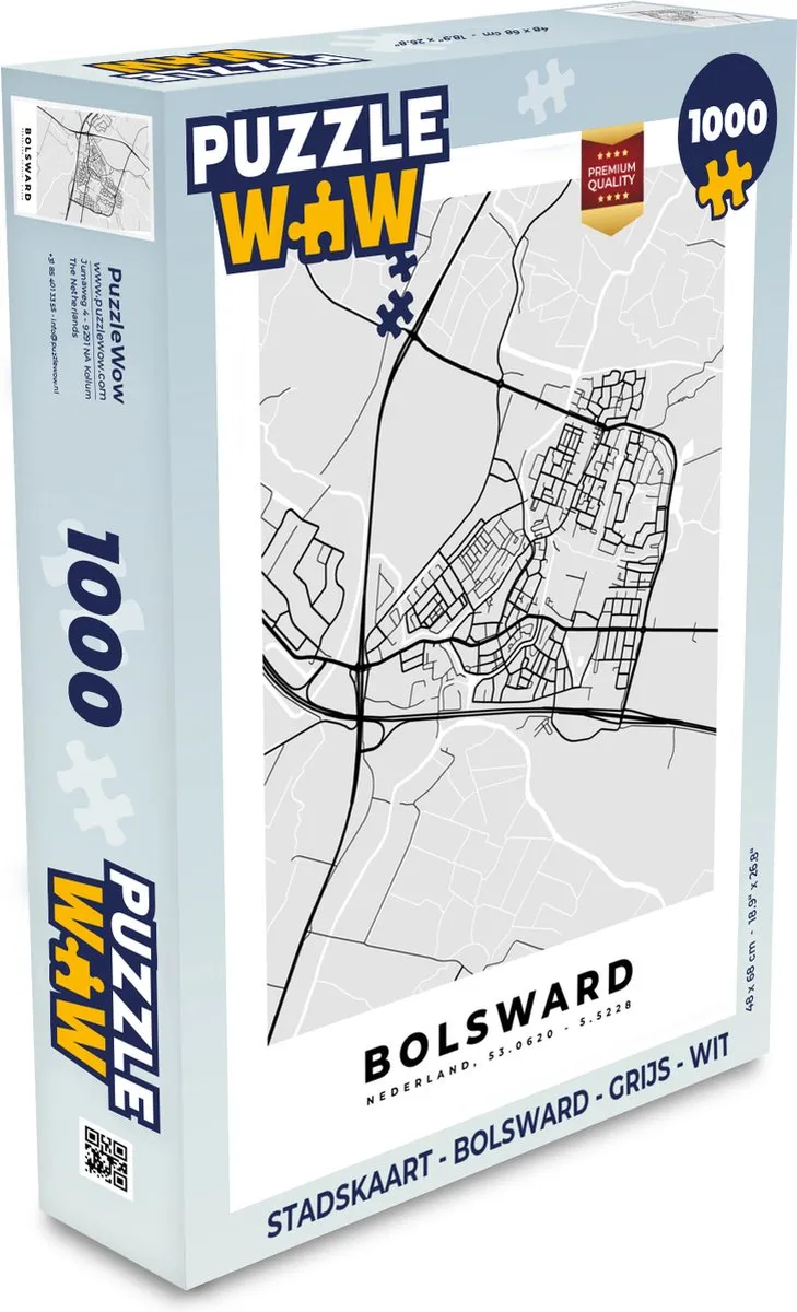 PuzzleWow Stadskaart Bolsward Legpuzzel 1000 Stuks - Multicolor