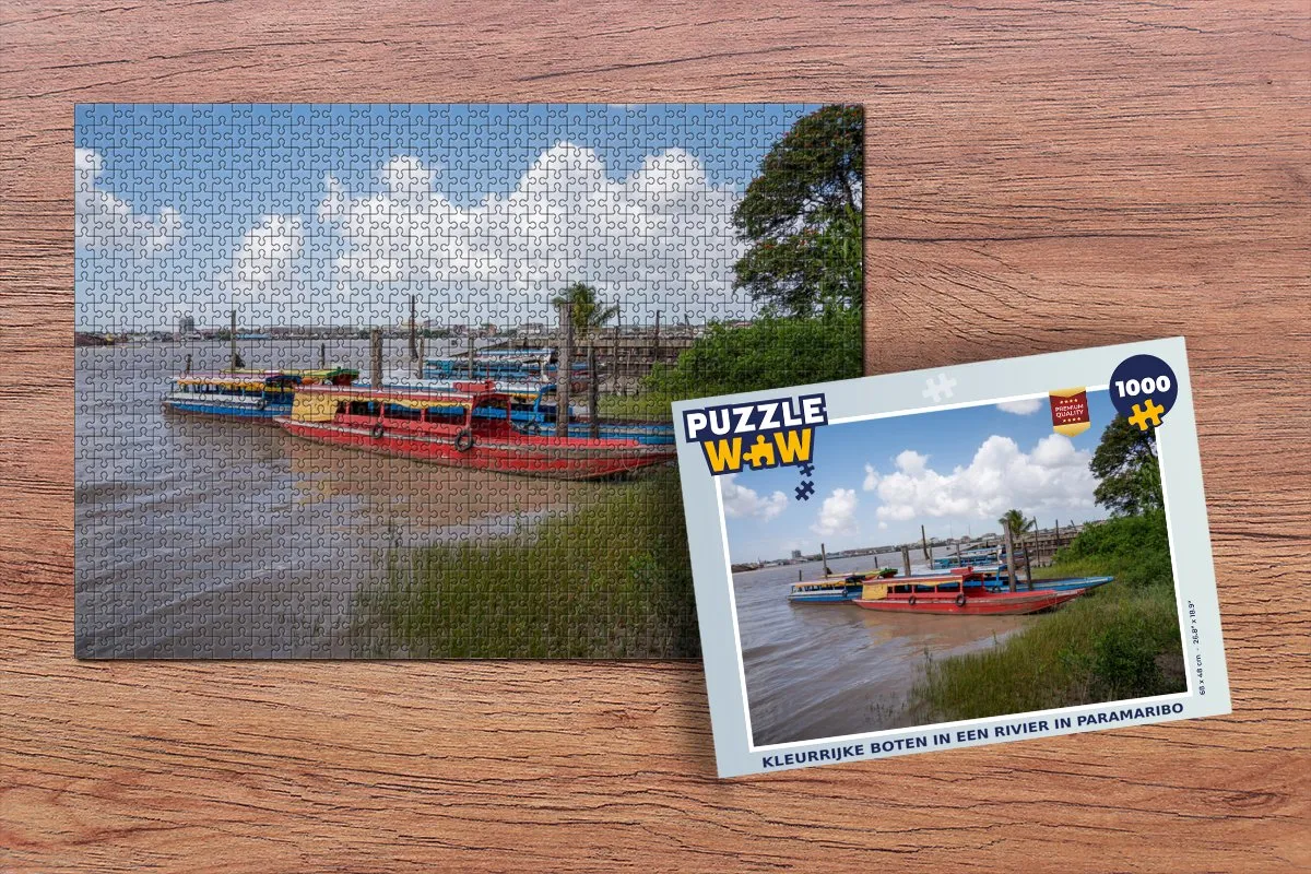 PuzzleWow Legpuzzel Paramaribo Kleurrijke Boten 1000 Stuks - Multicolor