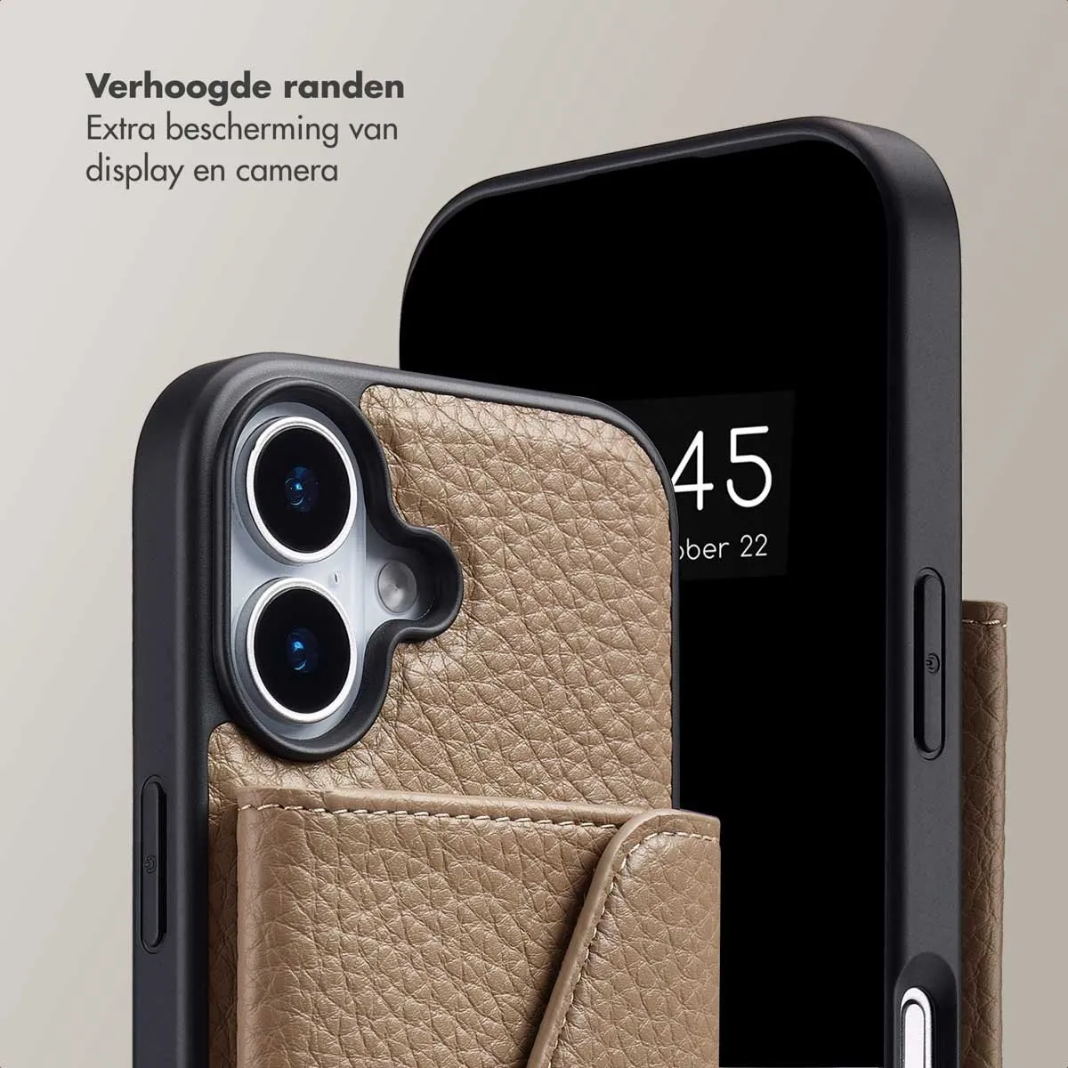 Selencia Hoesje iPhone 17 Koordhoes - Taupe - 3 Pasjes