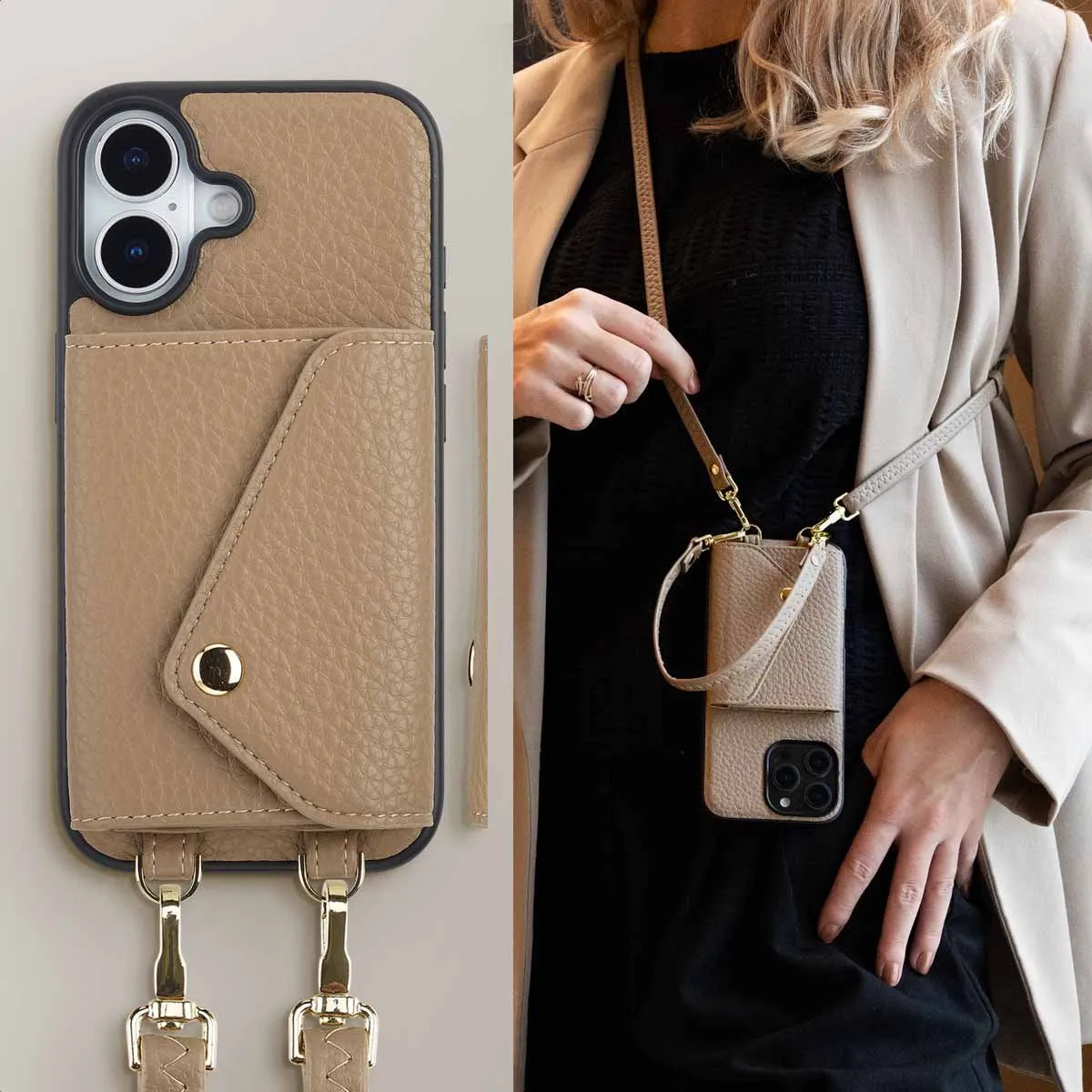 Selencia Hoesje iPhone 17 Koordhoes - Taupe - 3 Pasjes