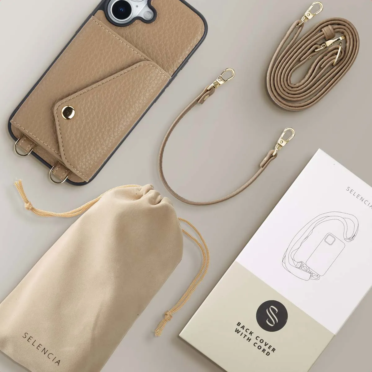 Selencia Hoesje iPhone 17 Koordhoes - Taupe - 3 Pasjes - afbeelding 6 van 6
