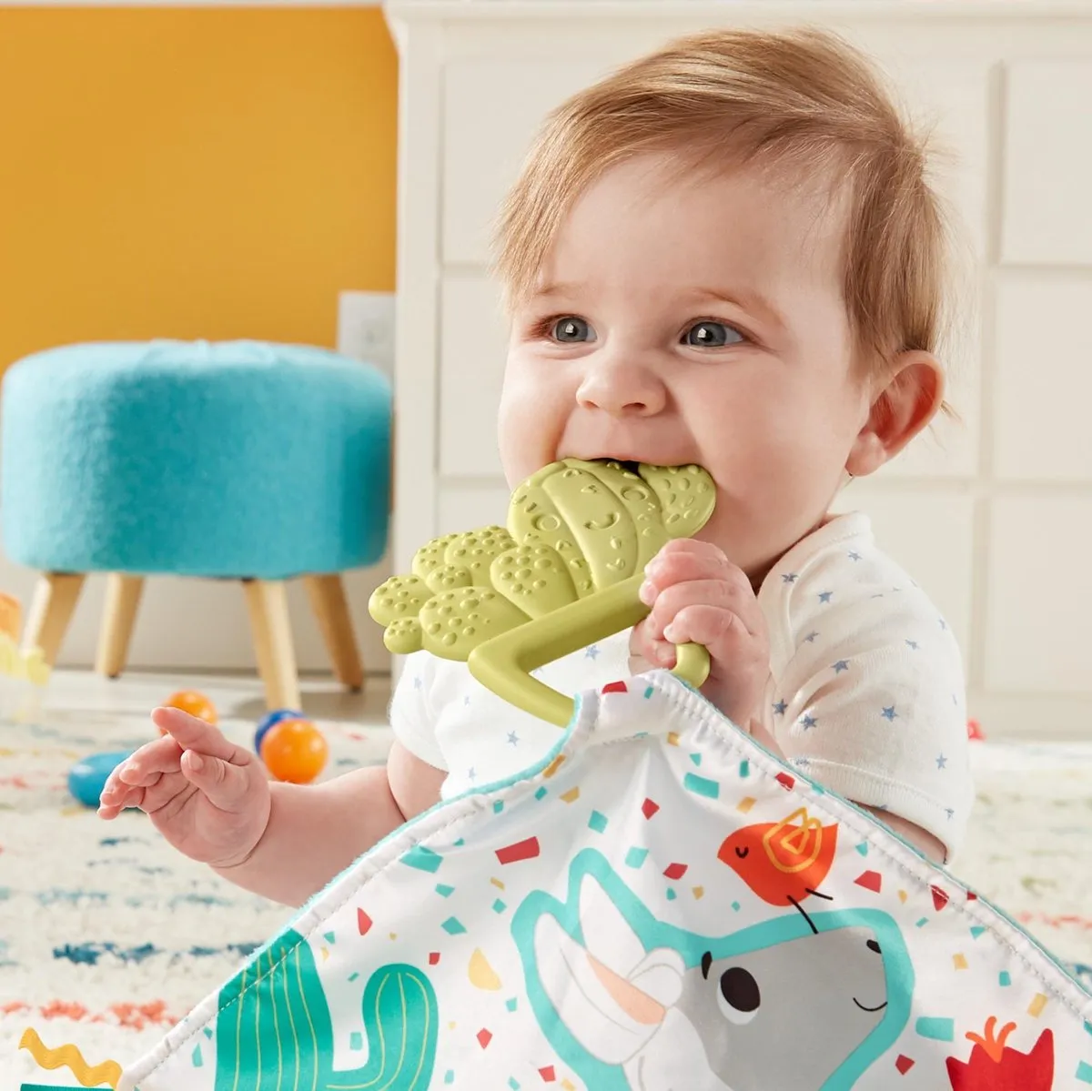 Fisher Price Cuddle Cactus Bijtringdoekje 13cm - Wit
