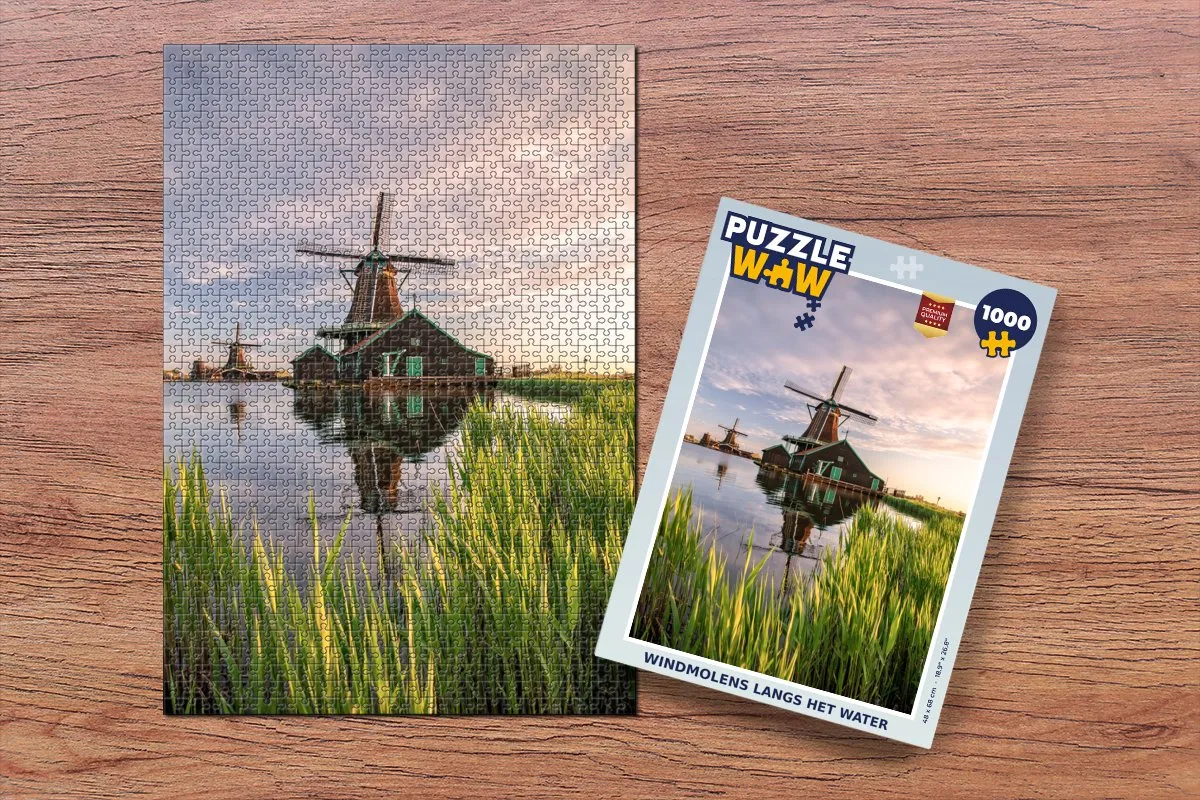 PuzzleWow Windmolens langs het water Legpuzzel 1000 Stuks - Multicolor