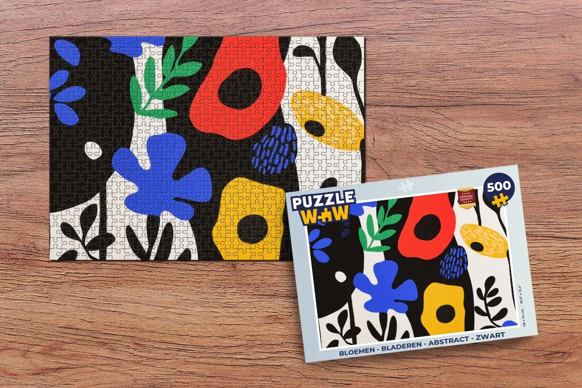 PuzzleWow Bloemen Abstract Legpuzzel 500 Stuks - Zwart