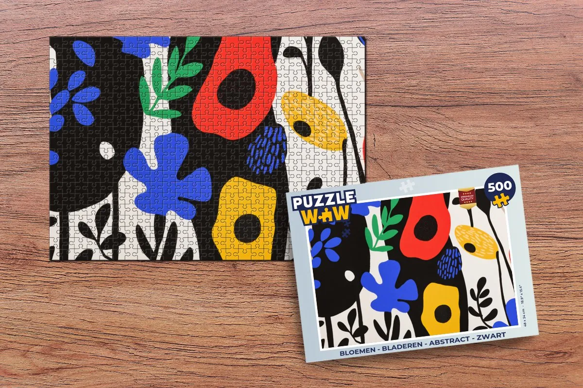 PuzzleWow Bloemen Abstract Legpuzzel 500 Stuks - Zwart