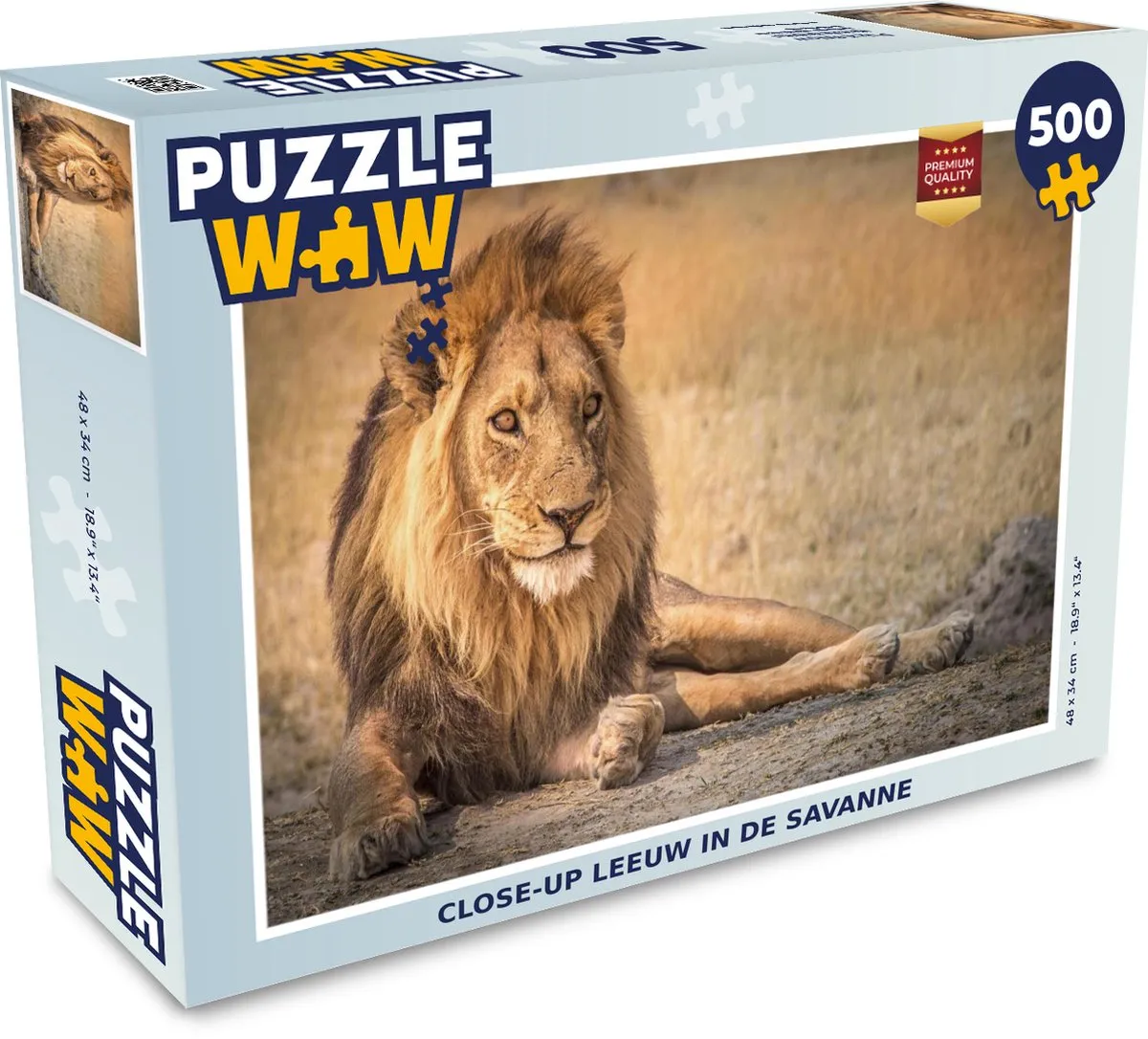 PuzzleWow Leeuw Close Up Savanne Legpuzzel 500 Stuks - Multicolor