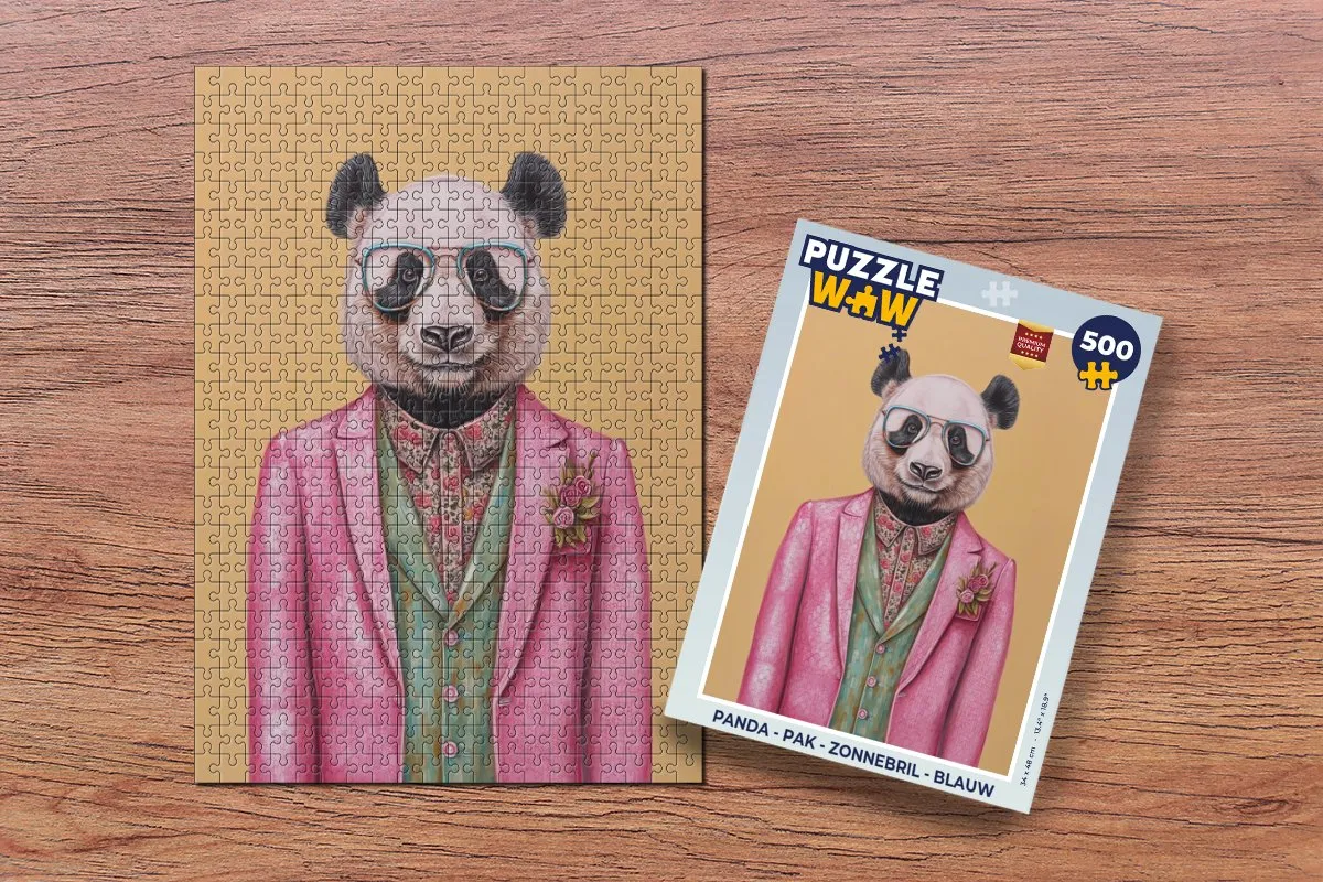 PuzzleWow Panda Zonnebril Legpuzzel 500 Stuks - Blauw
