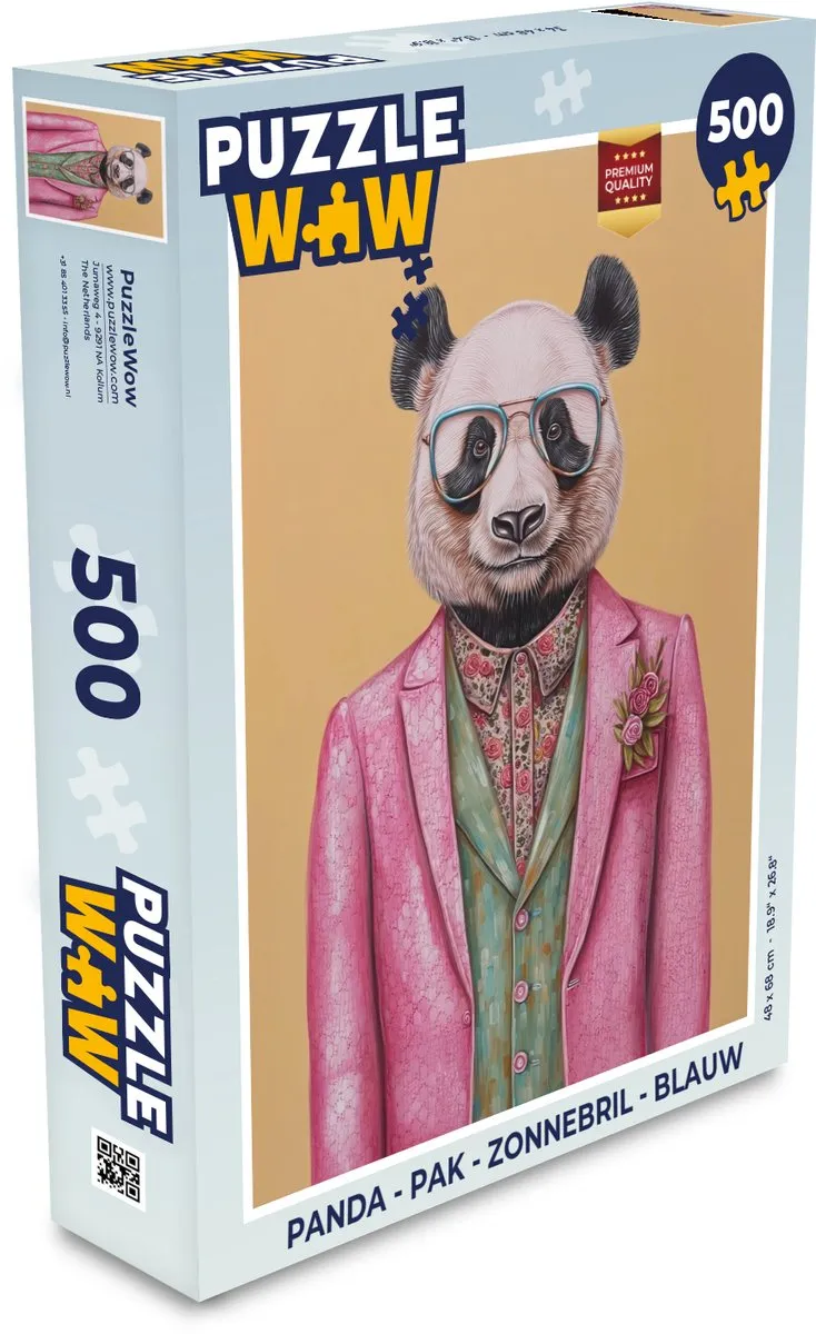 PuzzleWow Panda Zonnebril Legpuzzel 500 Stuks - Blauw