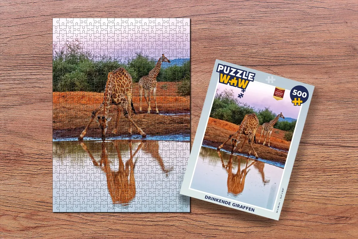 PuzzleWow Giraffen Drinken Legpuzzel 500 Stuks - Multicolor