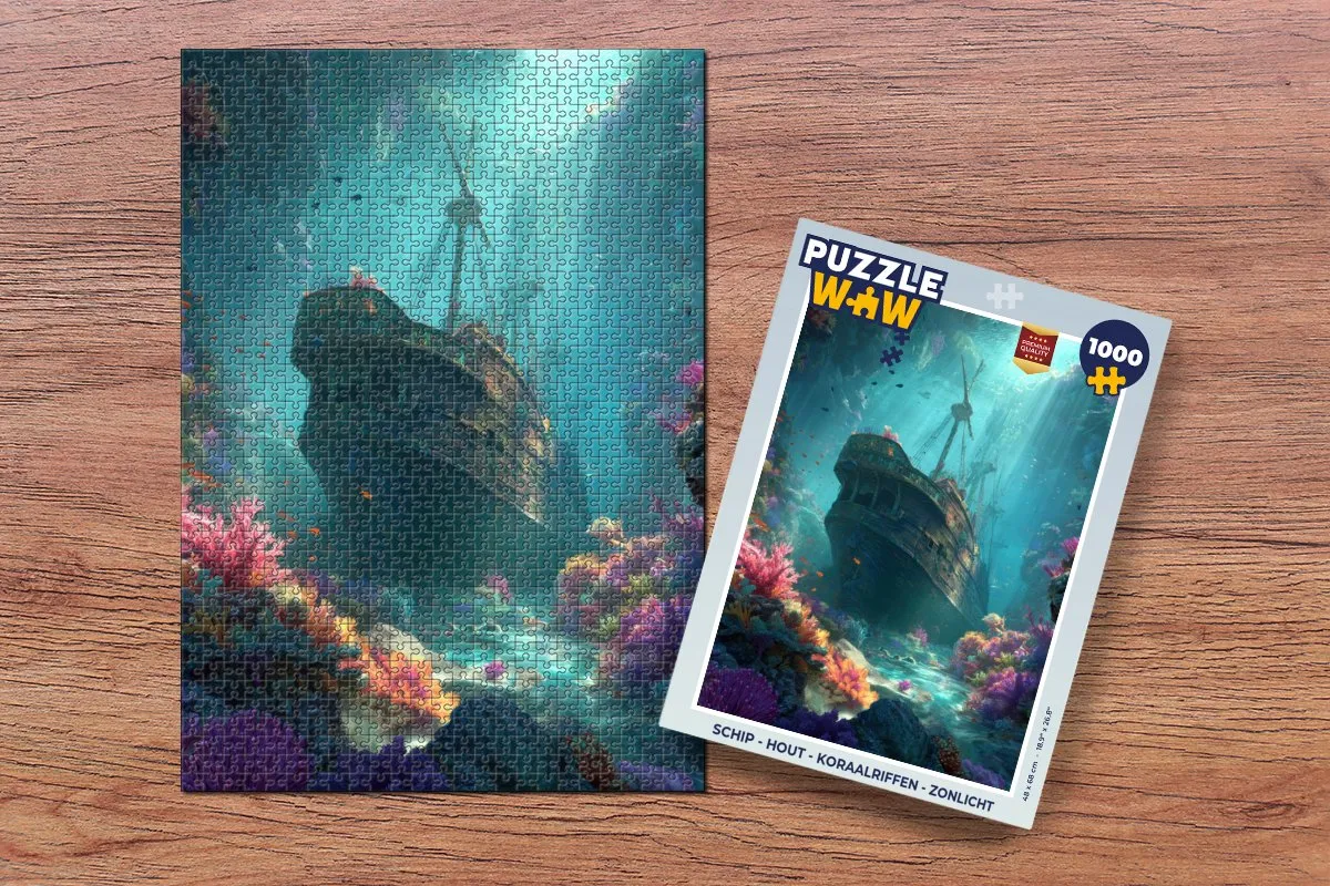 PuzzleWow Legpuzzel 1000 Stuks - Schip Hout Koraalriffen