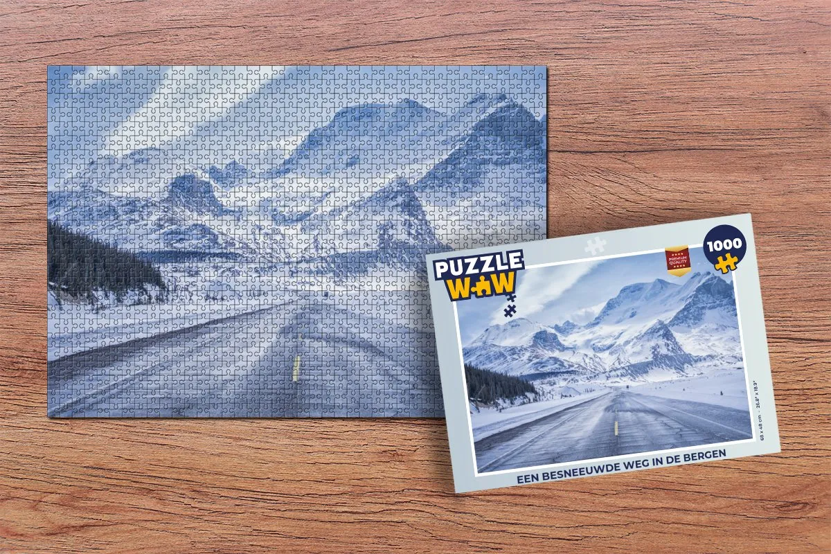 PuzzleWow Legpuzzel 1000 Stuks - Besneeuwde Weg in de Bergen Multicolor