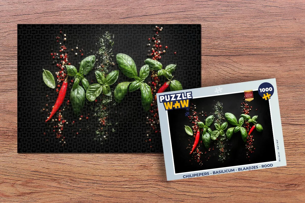 PuzzleWow Chilipepers & Blaadjes Legpuzzel 1000 Stuks - Rood