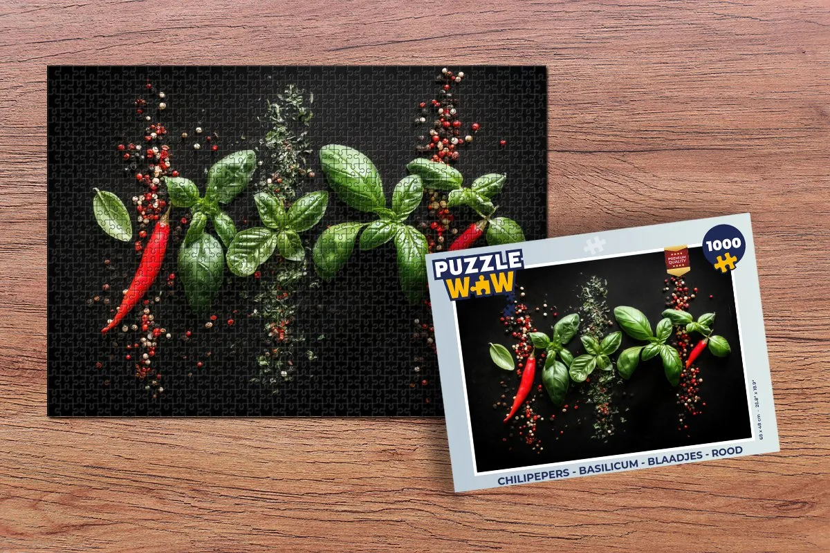 PuzzleWow Chilipepers & Blaadjes Legpuzzel 1000 Stuks - Rood