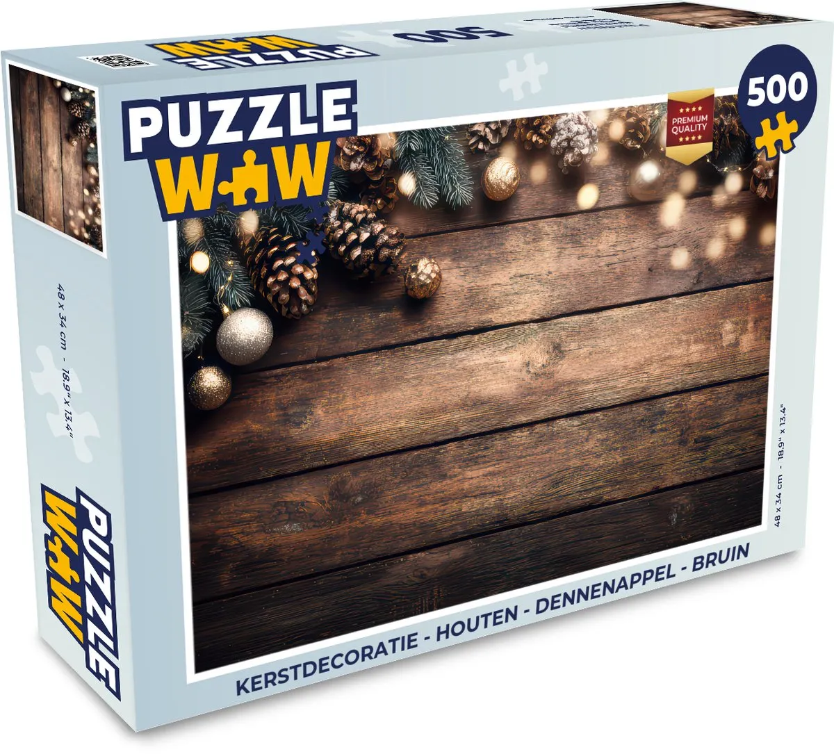 PuzzleWow Houten Dennenappel Kerstpuzzel 1000 Stuks - Bruin