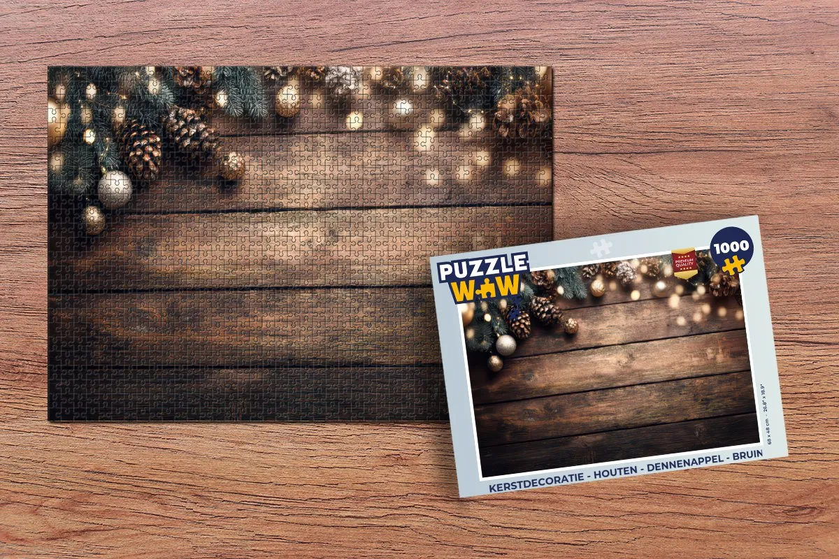 PuzzleWow Houten Dennenappel Kerstpuzzel 1000 Stuks - Bruin