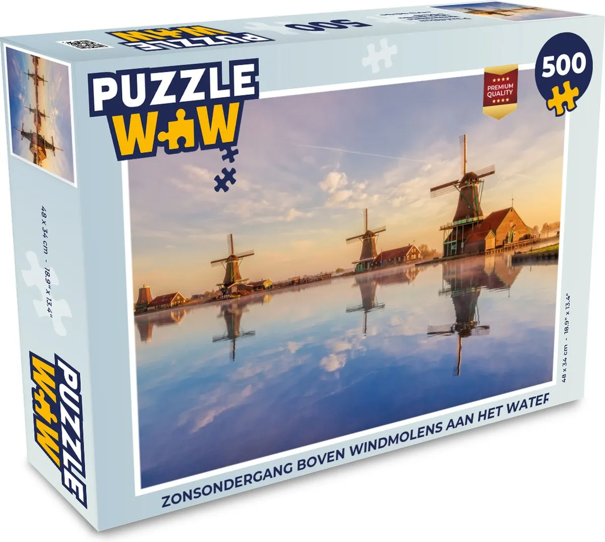 PuzzleWow Legpuzzel Zonsondergang Windmolens 500 Stuks - Multicolor